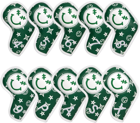 Barudan Golf Iron Head Covers, Golf Headocver for Iron Clubs, Golf Iron Covers Headcovers Set 10pcs #4-9 Aw, PW, SW, Xw fits for All Brand, Color Green, Golf Gifts for Men/Women Golfers