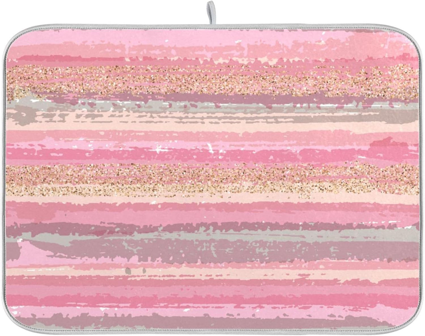 Pink Gold Stripe Dish Drying Mat for Kitchen Countertop 18x24 Rectangle Large Drying Mat Reusable Quick Dry Dish Sink Absorbent Mats Dishwasher Easy Clean Decorative Home Decor Essentials