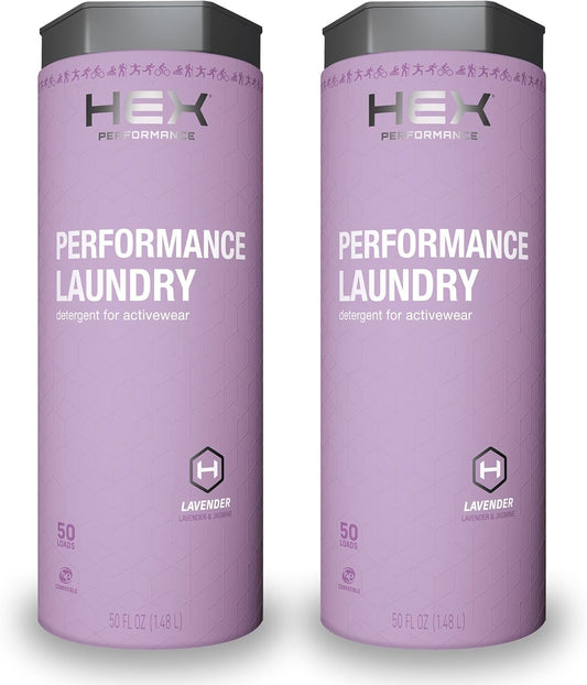 HEX Performance Laundry Detergent, Lavender, 100 Loads (Pack of 2) - Designed for Activewear, Eco-Friendly, Concentrated Formula