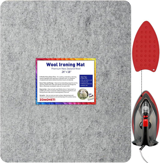 ZOMONETI 24" x 18" Wool Pressing Mat 100% New Zealand Felted Wool Ironing Mat Pad Blanket for Quilter, Sewing, Quilting Supplies and Notions