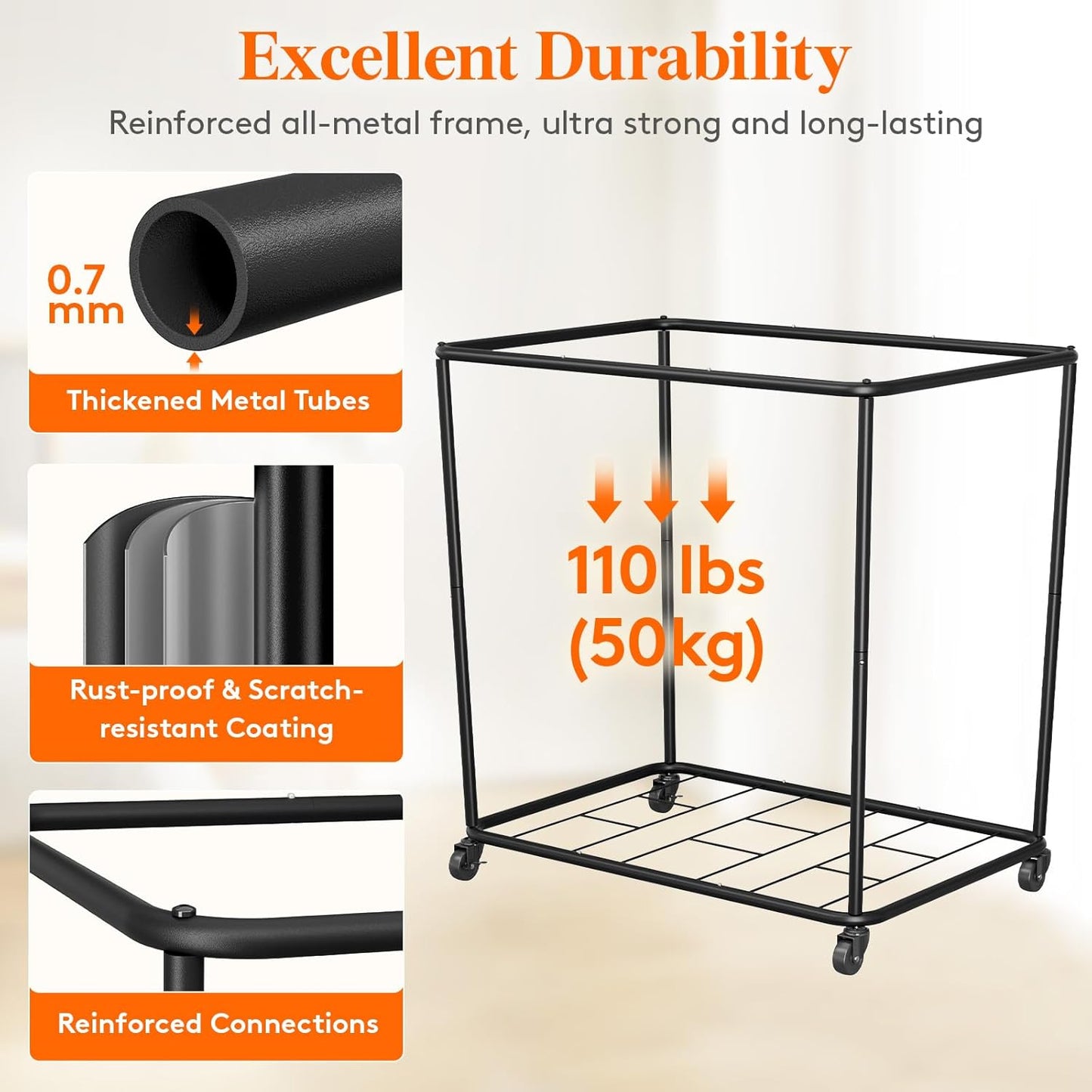 Lifewit 330L Laundry Basket with Wheels, Large Heavy Duty Commercial Rolling Laundry Hamper with Handles, Tall Steel Frame Laundry Cart for Laundry Room Bedroom Hotel Home Dorm, White