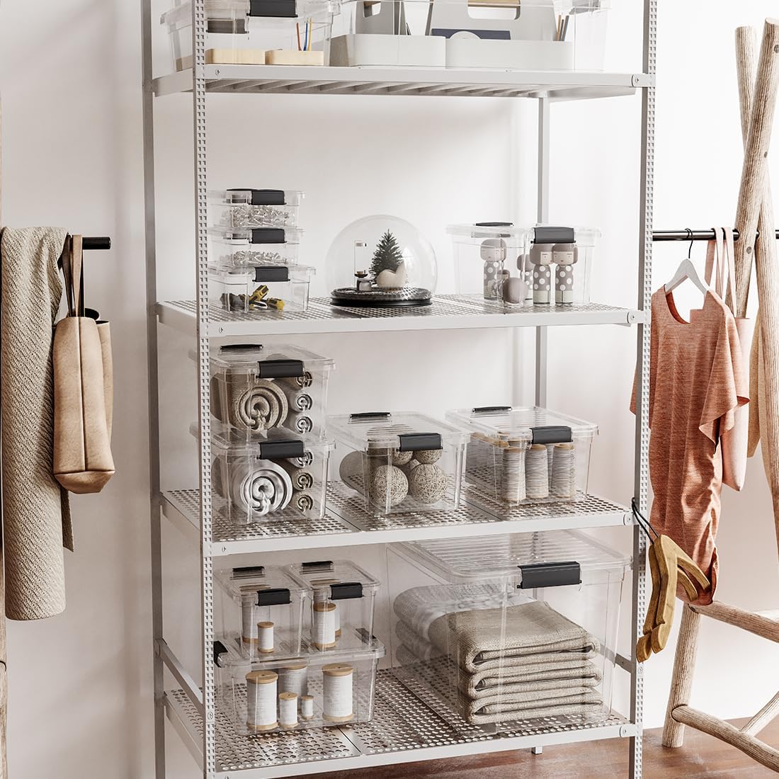 Superio Storage Bins with Lids- 2 Pack, 1.85 Qt Clear Boxes for Organizing, Stackable Plastic Containers- BPA Free, Non-Toxic, Odor Free, Organizer for Home, Office, Dorm