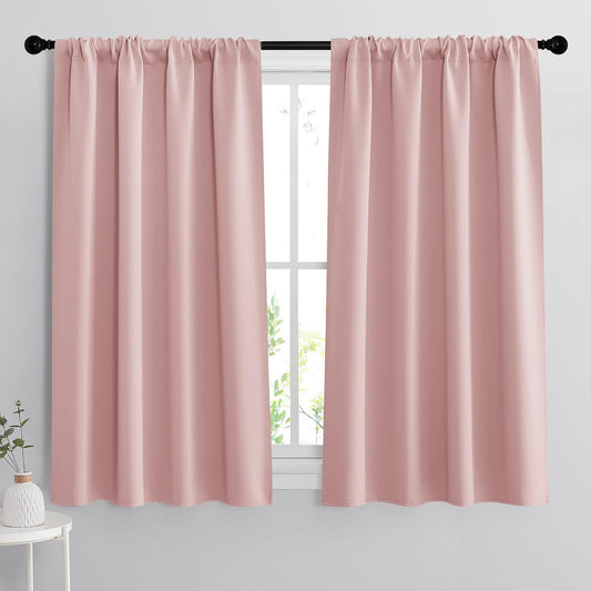 RYB HOME Short Window Curtains for Kitchen, Room Darkening Rod Pocket Drapes Decorative Privcay Backdrops Thermal Shades for Home Office Bathroom Basement, Peach Blush, W42 x L45 inch, 2 Panels