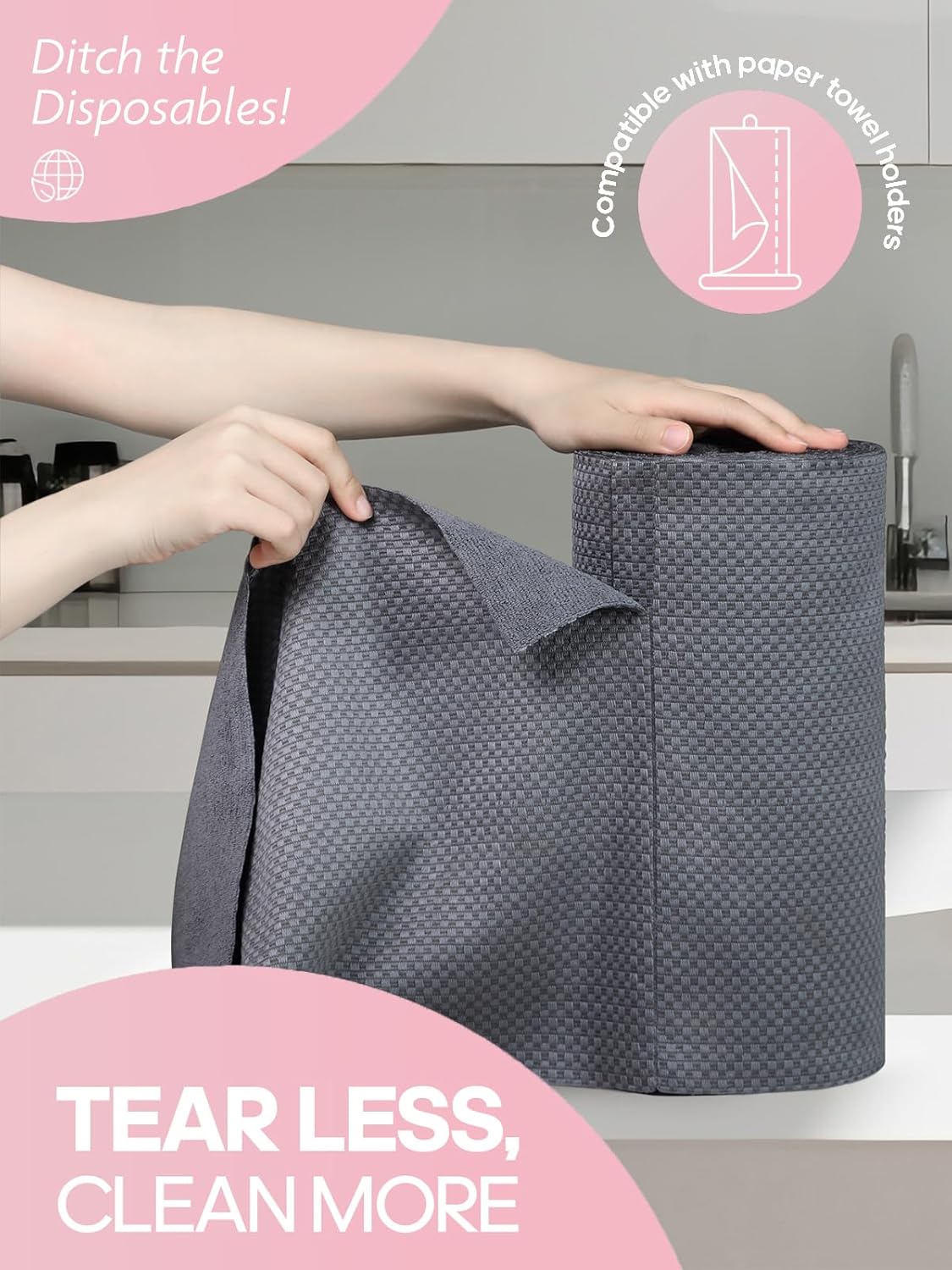 Fantasticlean Large Tear-Away Microfiber Cleaning Cloth Roll - 18'' by 12'', 36 Sheets, Thick Dish Cloths, Super Absorbent Reusable Kitchen Towels (DimGrey)