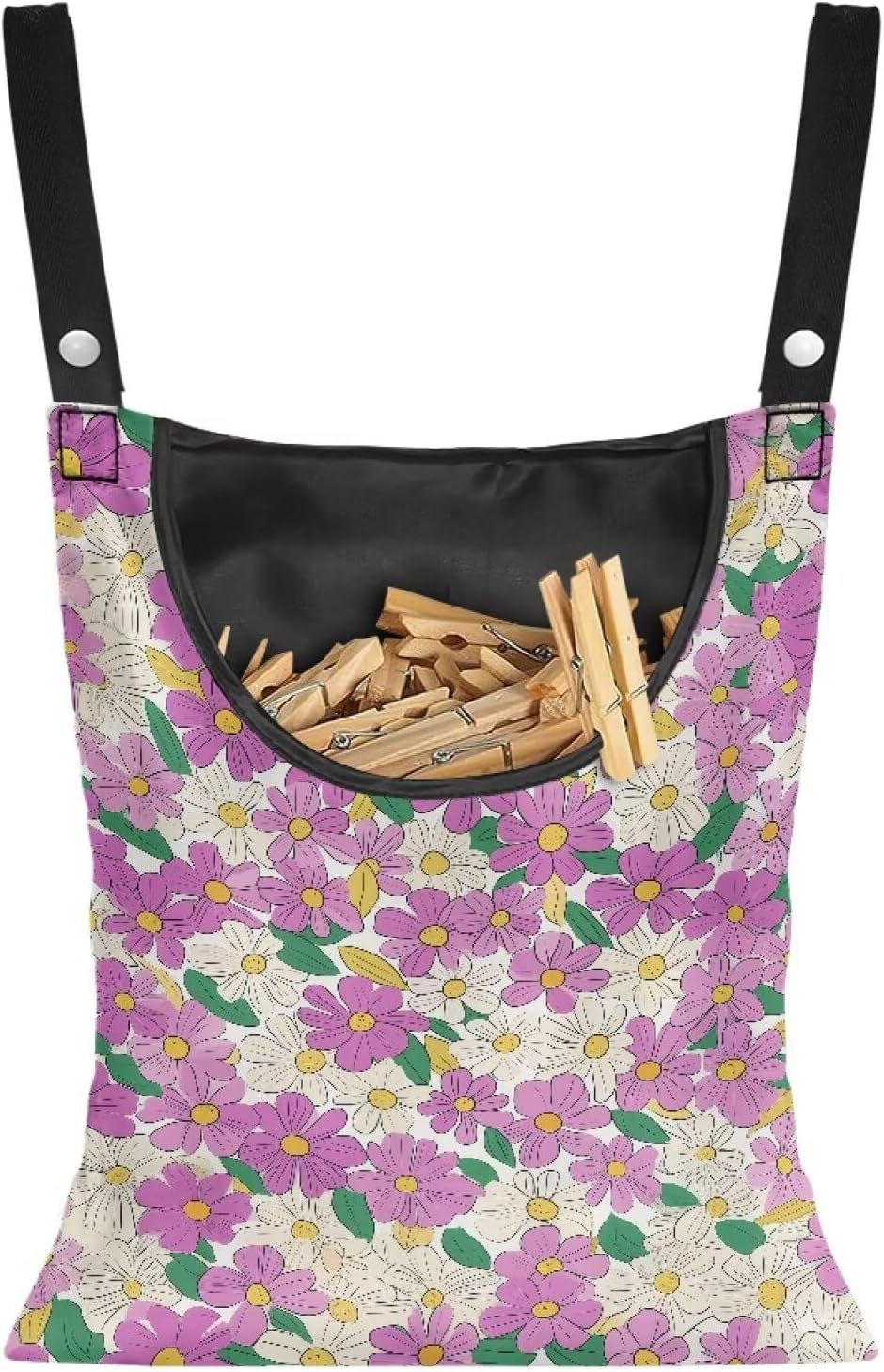 2 Pcs Hippie Flowers Clothes Pin Bag Clothespin Bag Holder 14.5 X 12 Inch Clothes Pin Hanging Bag for Clothesline Outdoor Outside Wardrobe and Laundry Room