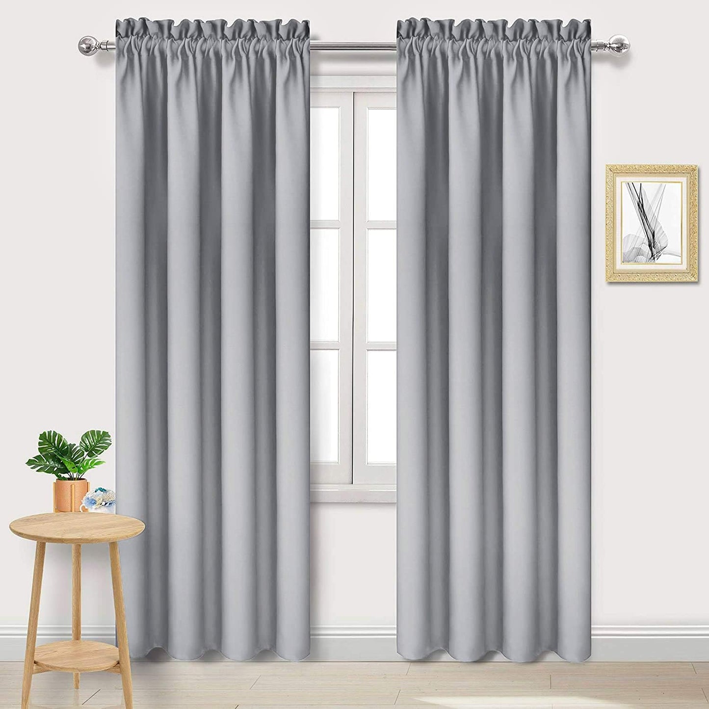 DWCN Blackout Curtains Room Darkening Thermal Insulated Bedroom Curtains Window Curtain Panels, 42 x 84 inches Long, Set of 2 Silver Grey Rod Pocket Drapes