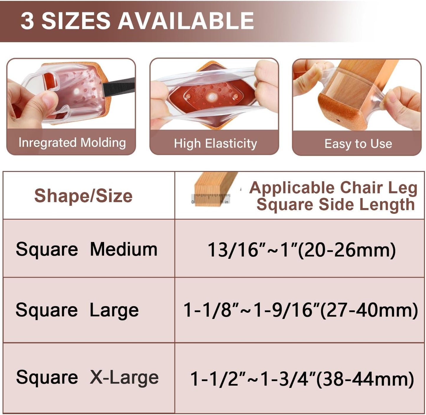 Chair Leg Floor Protectors Chair Leg Protectors for Hardwood Floors Silicone Caps Felt Strengthen Bottom Protection Anti-Scratch Reduce Noise 16 Pack Clear Square Fit:1-1/8" to 1-9/16" (27-40mm)