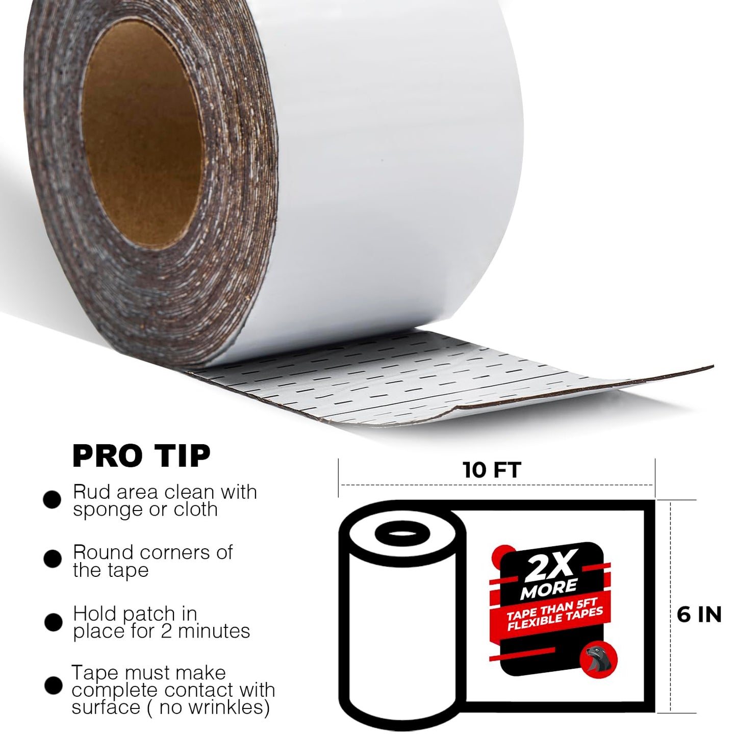 White RV Roof Sealant Tape, 6" x 10' Waterproof Repair Seal Tape – Extra Thick, UV-Resistant, Weatherproof Patch for Permanent Leak Sealing on RVs, Trailers, and Mobile Homes