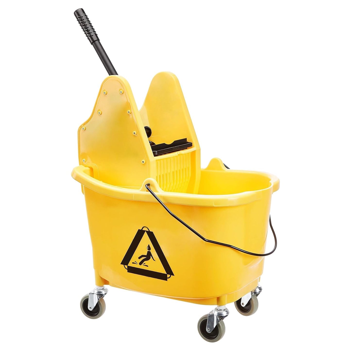 Amazon Basics Rectangular Floor Cleaning Mop Bucket with Sturdy Down Press Wringer Combo, 35-Quart, Yellow (Previously AmazonCommercial brand)