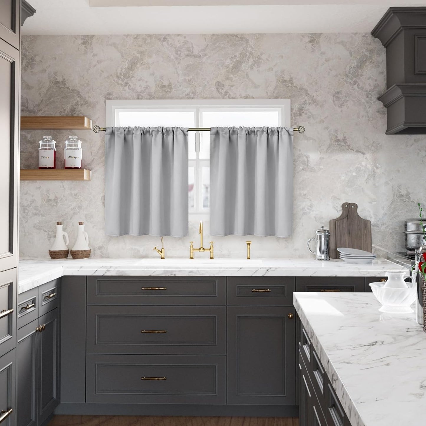 BGment Light Grey Short Curtains 36 Inches Length for Kithchen Window Over Sink - Small Half Window Drapes with Rod Pocket Darkening Privacy for Cafe Front Door Bathroom, 2 Panels, 29 x 36 Inch