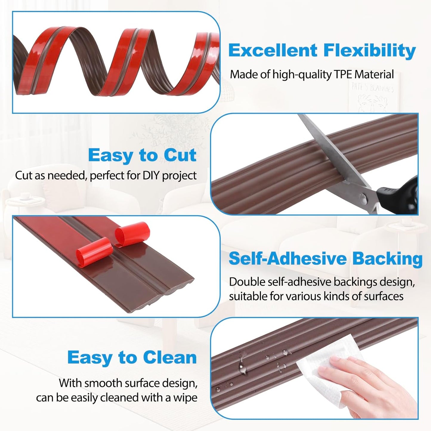 Wall Corner Protector Peel and Stick Corner Trim Molding Flexible Inside & Outside Wall Edge Guard Self Adhesive Moulding Trim for Edge Use, Brown, 1.6” W x 10’ L
