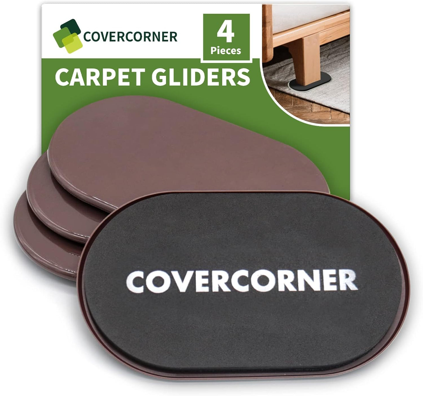 Furniture Sliders for Carpet 4 PCS - 9 1/2 inch Furniture Moving Slider Chair Legs Floors Protectors– Move Your Furniture Easy & Safely (for Carpet) Brown