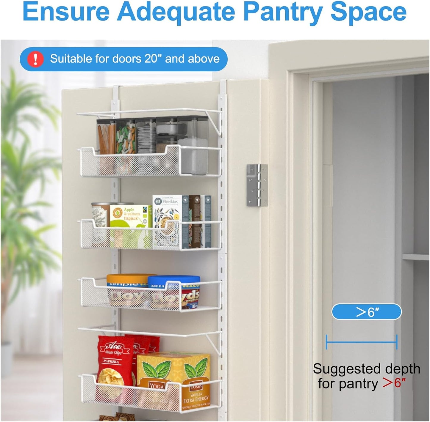 Over the Door Pantry Organizer, 8-Tier Over the Door Organizer with Adjustable Basket, Pantry Door Organization for Pantry Kitchen Storage Room Spice Rack, White
