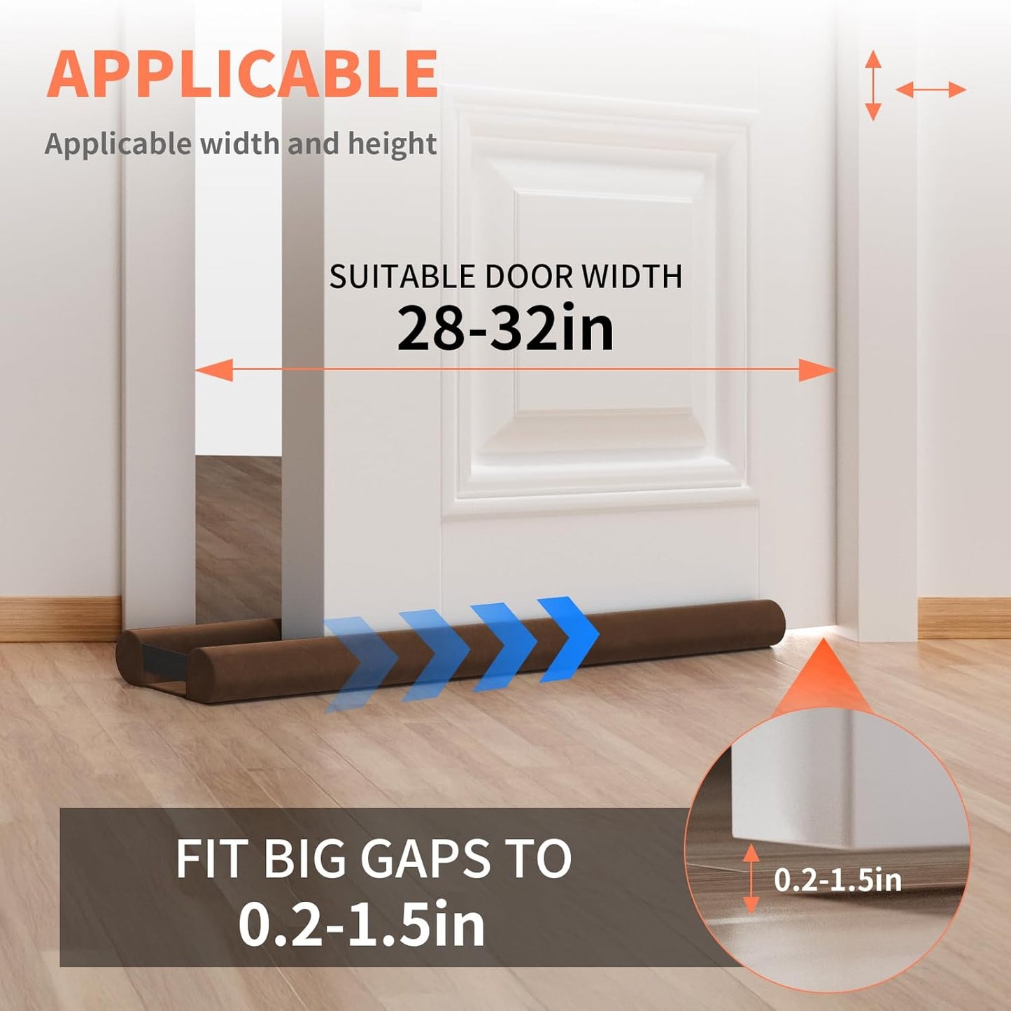 Upgraded Door Draft Stopper for Bottom of Door, Under Door Gap Filler for Big Gap, No Folding Required, Flexible Installation Door Sweep soundproofing Strip for Home & Apartment, 28-32in, Brown