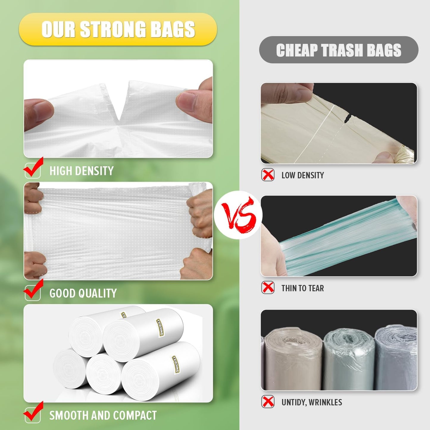 13 Gallon Tall Kitchen Trash Bags - 110 Count Clear Plastic Garbage Bags Unscented Trash Can Liners Strong Waste Basket Bags 49.2 Liter for Home and Office Bins