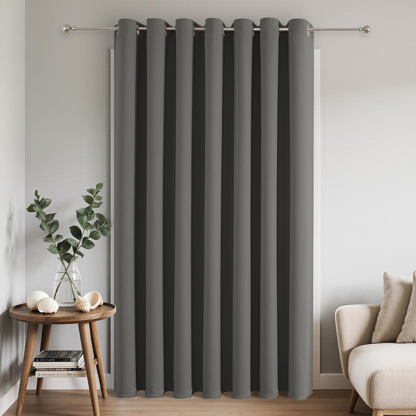 Joydeco Blackout Patio Sliding Door Curtains 108 Inches Long, Grommet Privacy Room Divider Curtains, Extra Wide Thermal Blackout Drapes for Bedroom Living Room (Light Grey, 100Wx108L, 1 Panel)