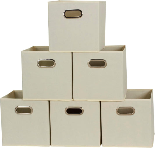 Household Essentials 82-1 Foldable Fabric Storage Bins | Set of 6 Cubby Cubes with Handles | Natural (Pack of 6)