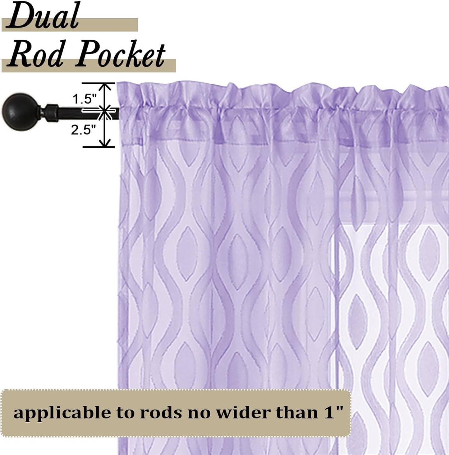Aiyufeng Purple Sheer Curtains 84 Inch Length 2 Panels, Solid Lightweight Clip Jacquard Light Filtering for Bedroom Living Room, Modern Wavy Line Rod Pocket, Total 80 Inches Width