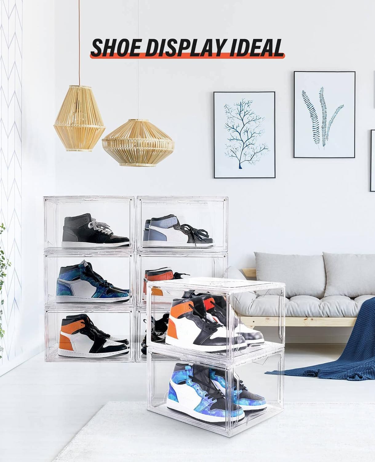 KDOR Shoe Box for sneakers，Closet,hat Clear Plastic Stackable 10 Pack Sneaker Storage Boxes with Magnetic Door, Acrylic Display Case, Strong and Sturdy Fit Shoe Size Up to US 15