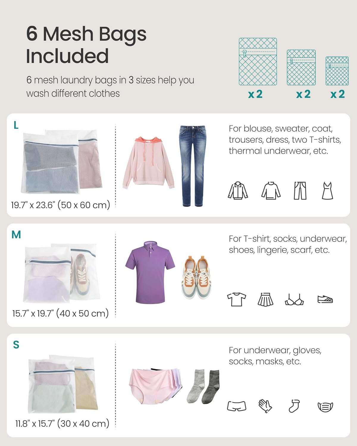 SONGMICS Laundry Hamper with Lid, 160 L Clothes Hamper with 2 Removable Liner Bags, 6 Mesh Bags, Wicker Laundry Basket, Double Laundry Hamper for Bathroom, 26 x 15.7 x 24 Inches, Natural ULCB316Y01