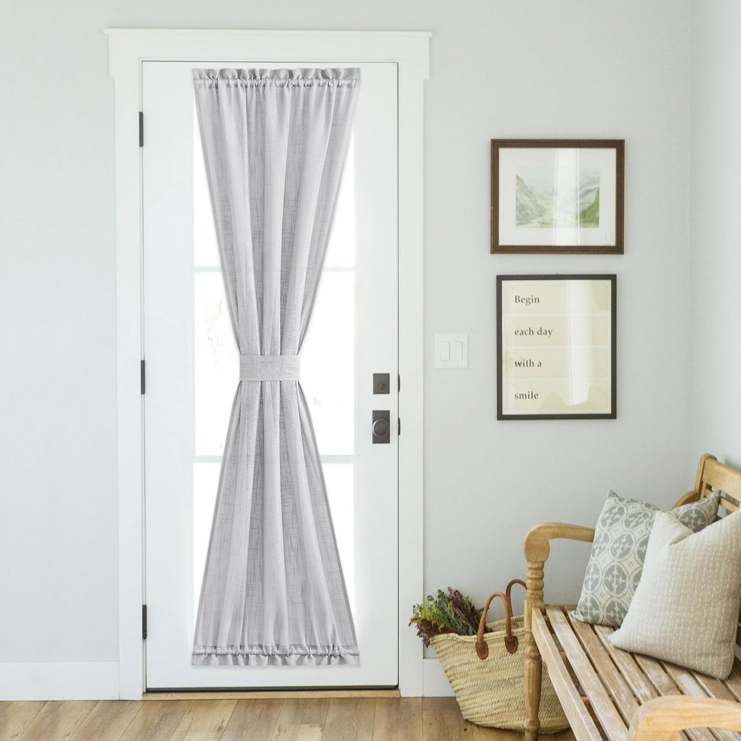 NICETOWN Sheer Door Curtains forWindow 80 Inches Long, Privacy French Door Curtains Light Filtering Window Covering for Patio Glass Front with Tieback, W36 x L80, 1 Panel, Dark Grey