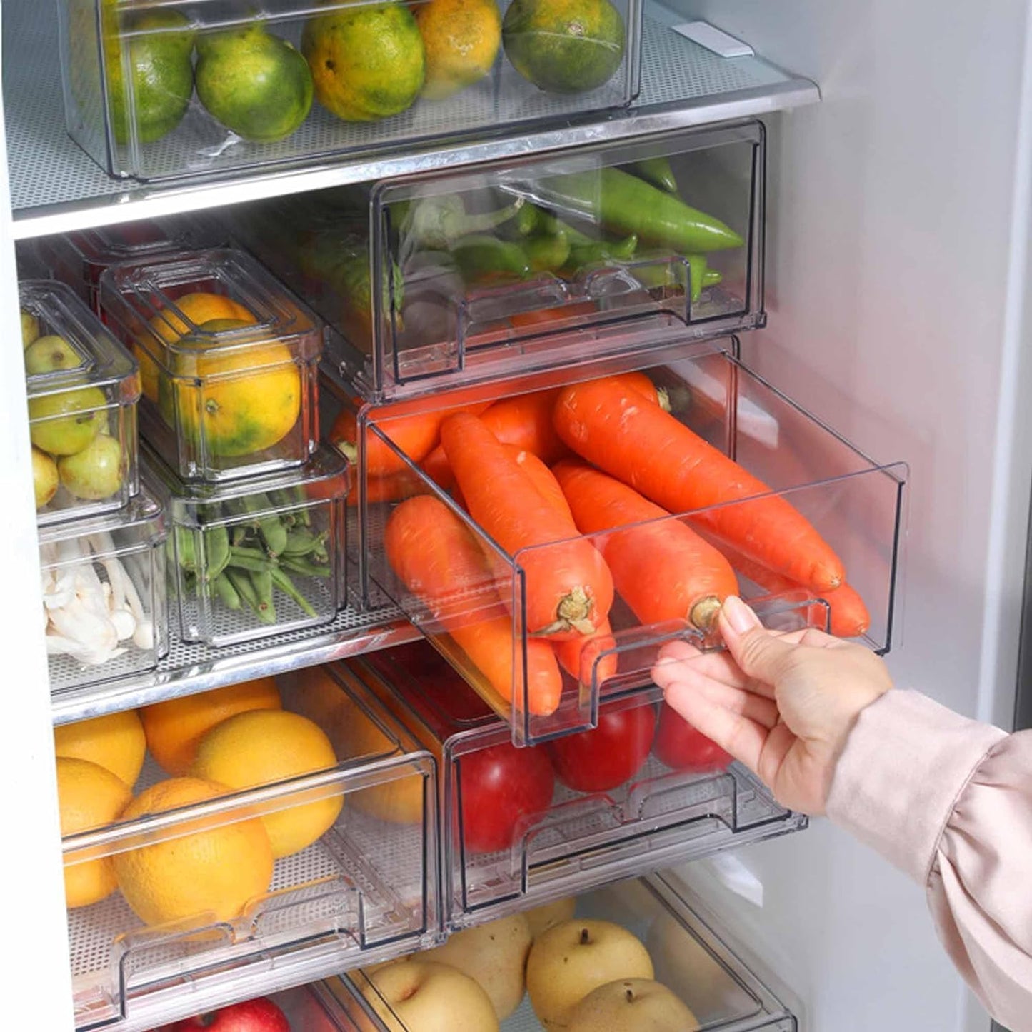 bealy 2 Pack Stackable Clear Storage Drawer,Refrigerator Organizers and Storage Drawer Pull Out Drawer for Fridge Kitchen Bathroom Cabinet Closet Office Clear