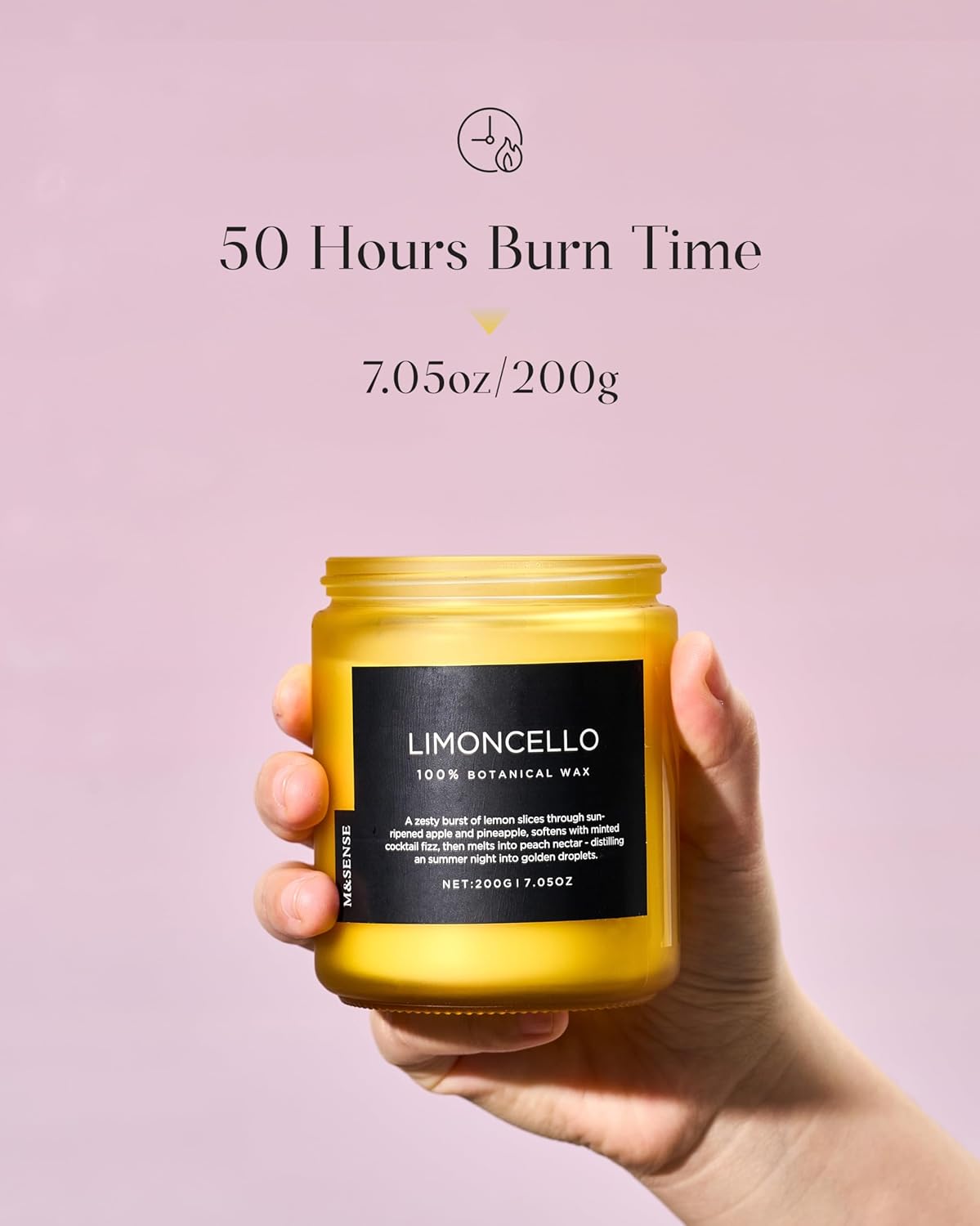 M&SENSE Limocello Summer Scented Candle, 7.05oz 50 Hours Long Lasting Burn Non Toxic Natural Soy Wax Lemon Highly Scented for Home Decor, 2 Wick Relaxing Candle Gifts for Yoga Spa Meditation