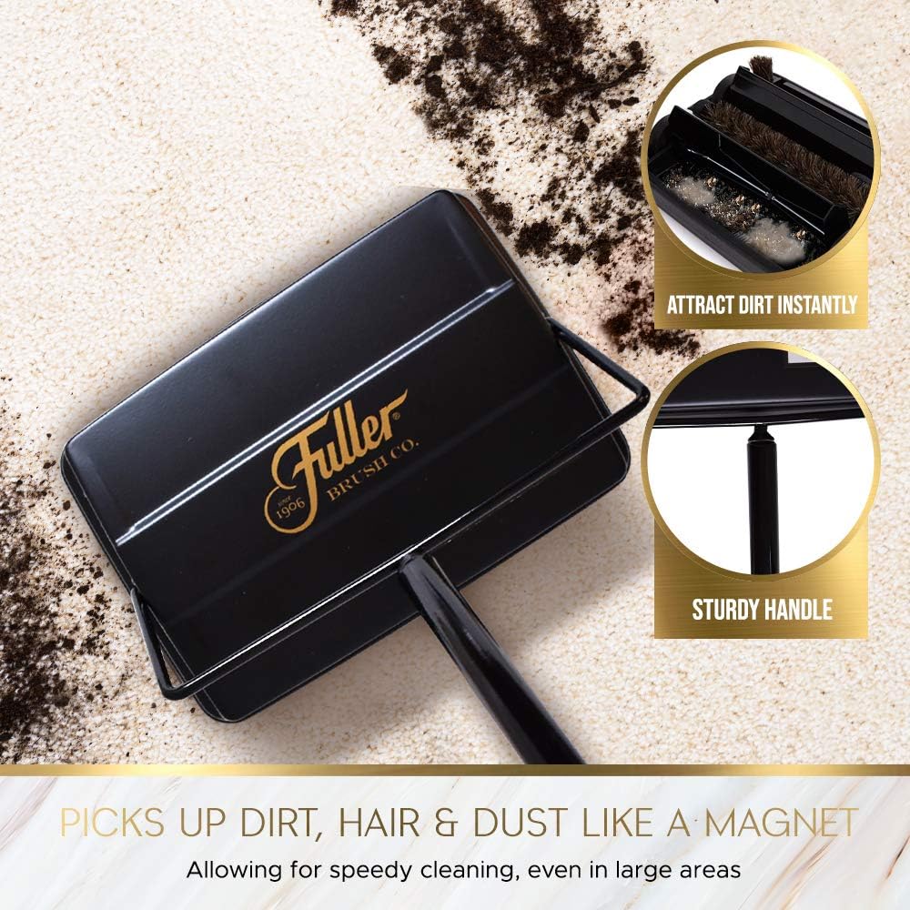 Fuller Brush 17027 Electrostatic Carpet & Floor Sweeper - 9" Cleaning Path - Lightweight - Ideal for Crumby Messes - Works On Carpets & Hard Floor Surfaces - Black