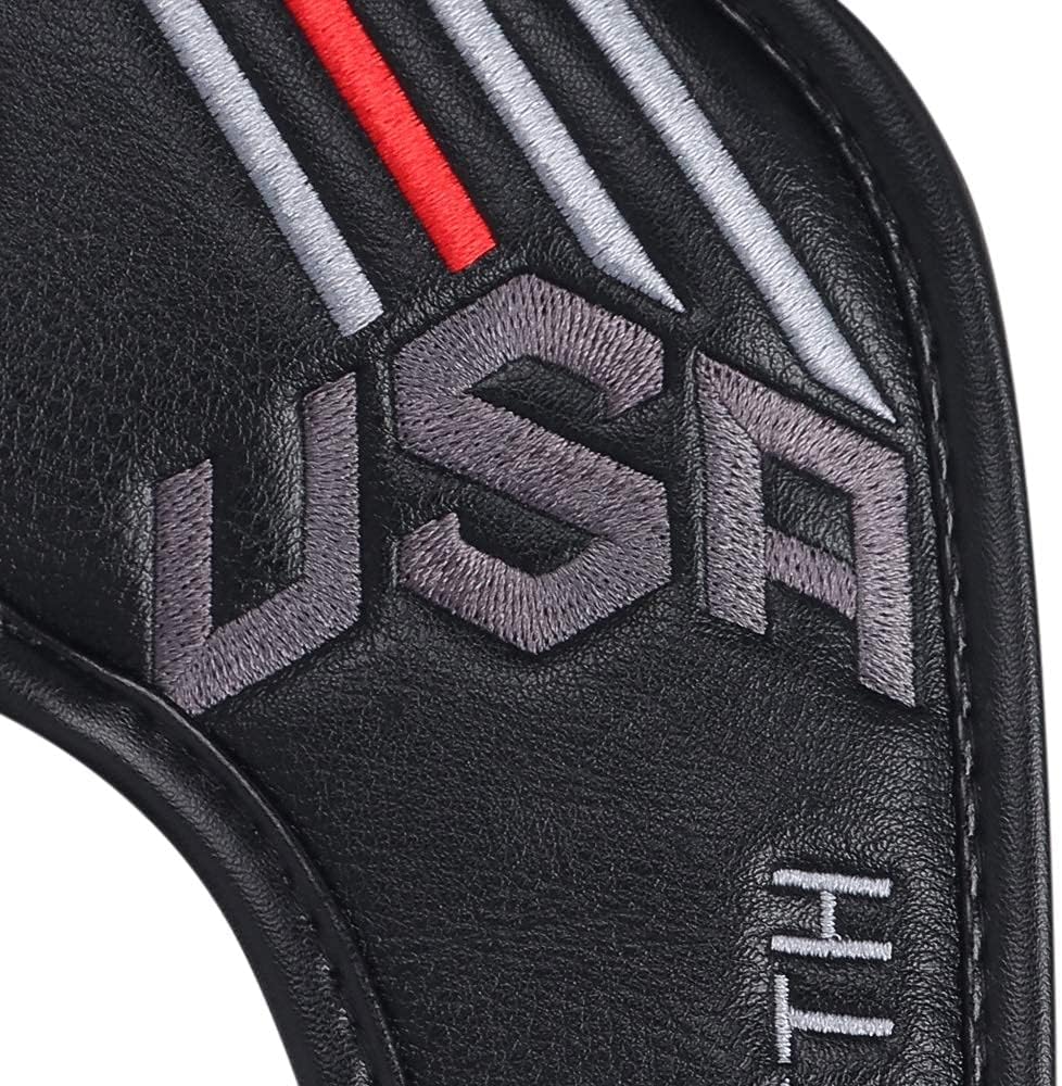 Big Teeth Golf Cover USA Stripe and Star Headcover Covers, Driver Fairway Wood Hybrid Headcovers Fits Blade Mallet Putter Iron and Woods with Magnetic Club Protector Pu Leather Golf Accessories