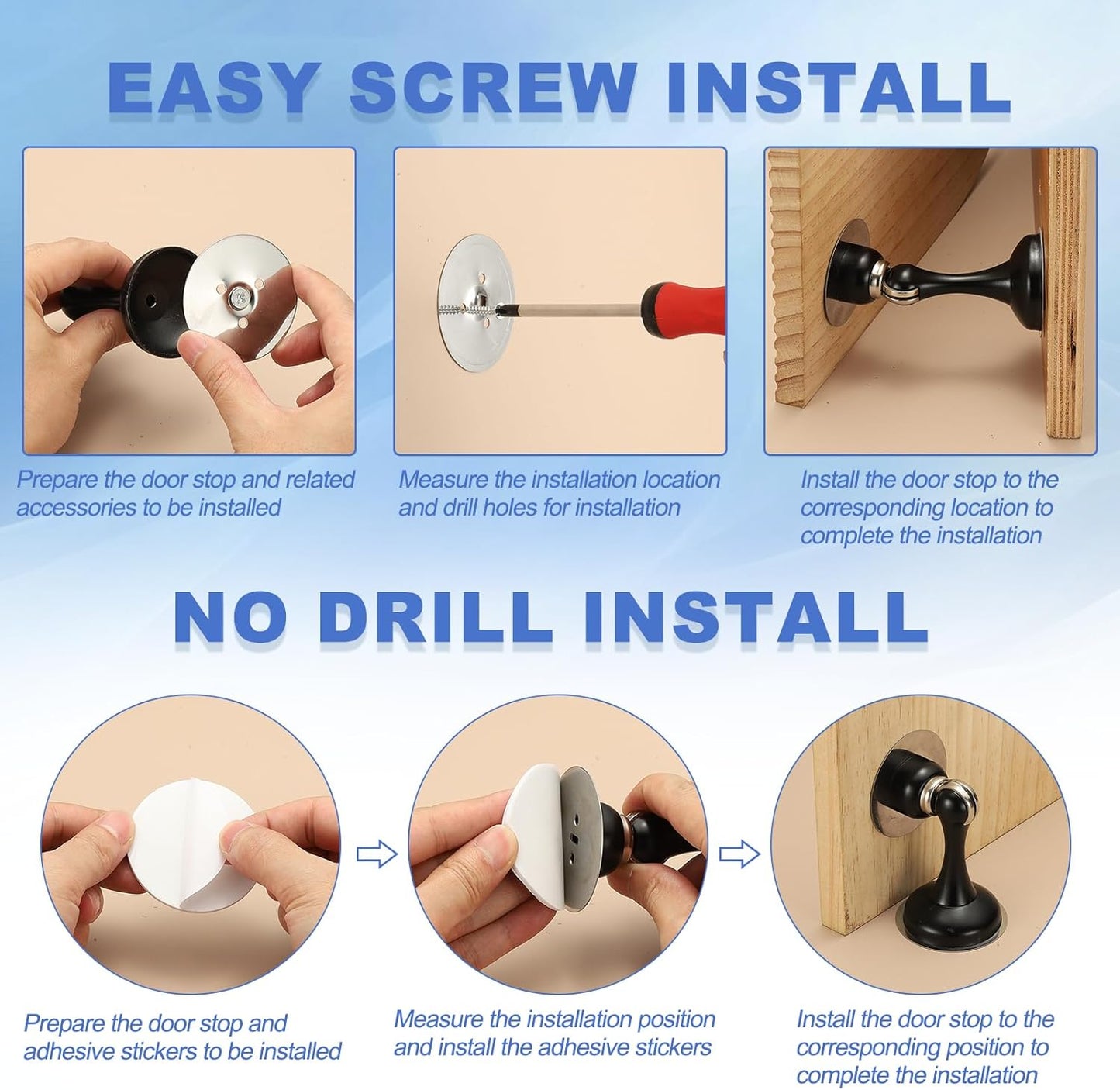 uxcell Magnetic Door Stopper, Stainless Steel Heavy Duty Door Holder, No Drilling Doors Knob Wall Protector with Self-AdhesiveTapes and Screws for Home Office Wall Floor Mounting, Silver