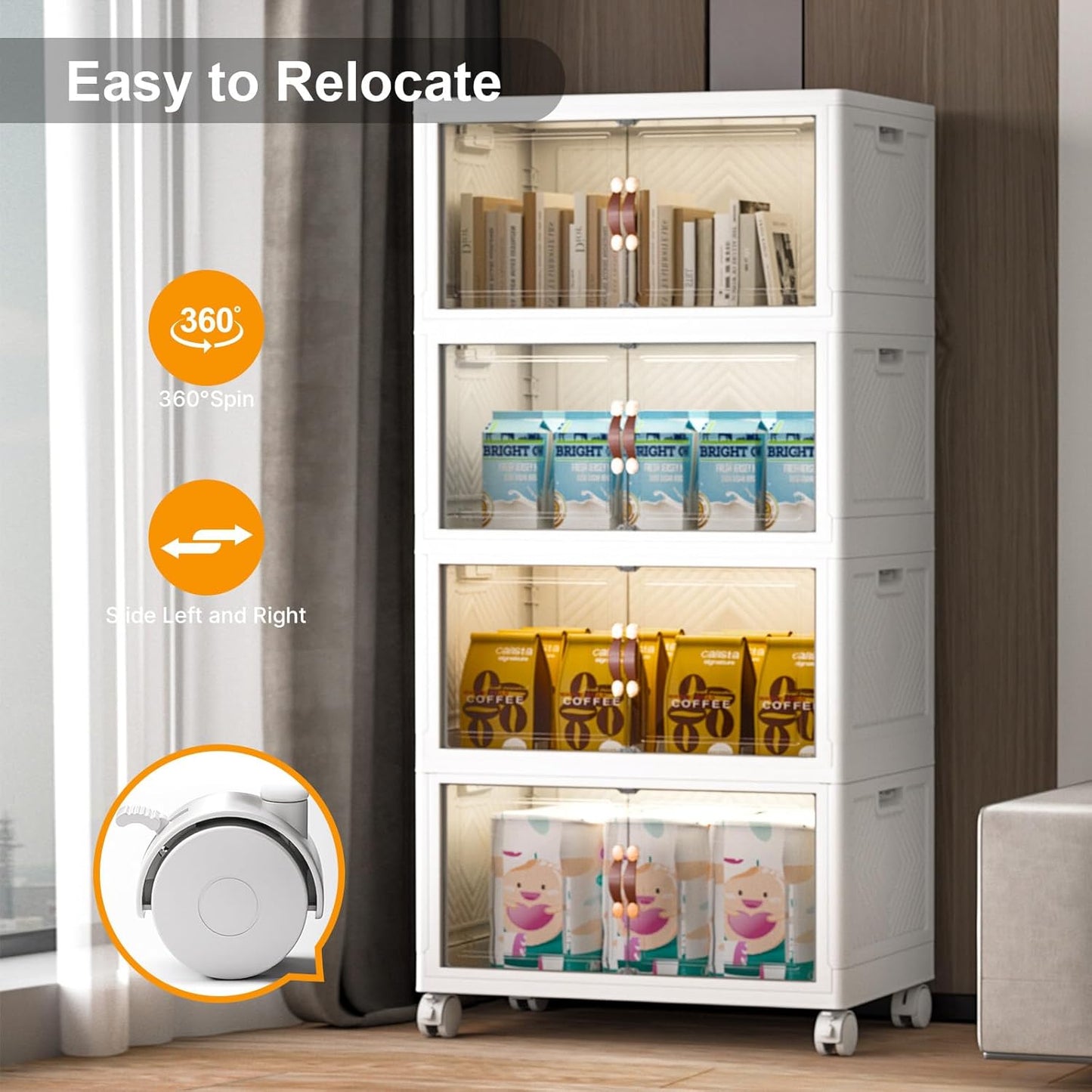 Extra Large Stackable Storage Bins with Lids & Wheels & Door, 448QT-112QT/28GAL*4Pack Foldable Collapsible Closet Organizers, Plastic containers drawers for bedroom Dorm