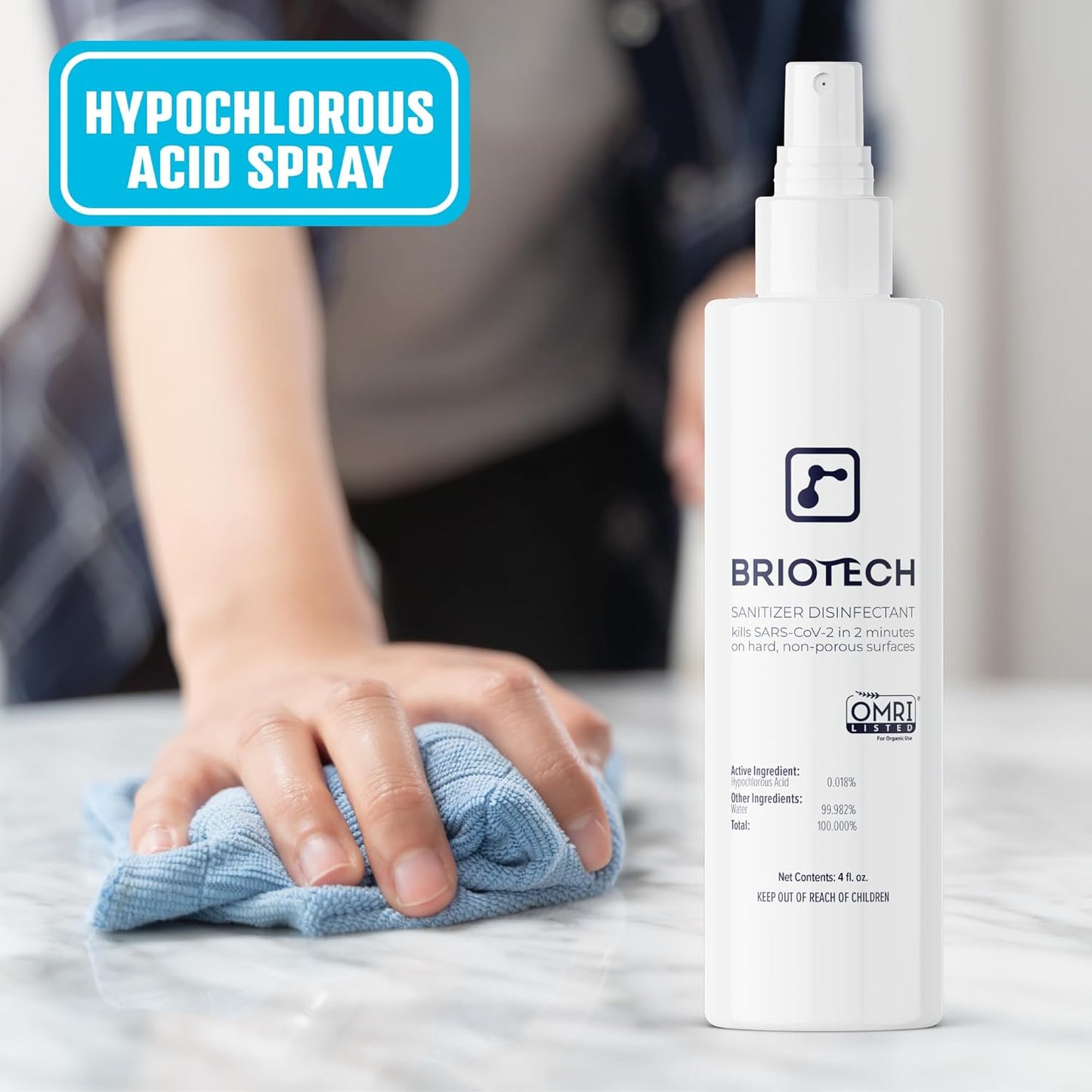 BRIOTECH Sanitizer Disinfectant Hypochlorous Spray, Kill 99.99% of Viruses & Bacteria, Control Mold, Eliminate Odor, Gentle for Nursery & Play Rooms, Food Contact Surface Sanitizer, 32 fl oz (12 Pack)