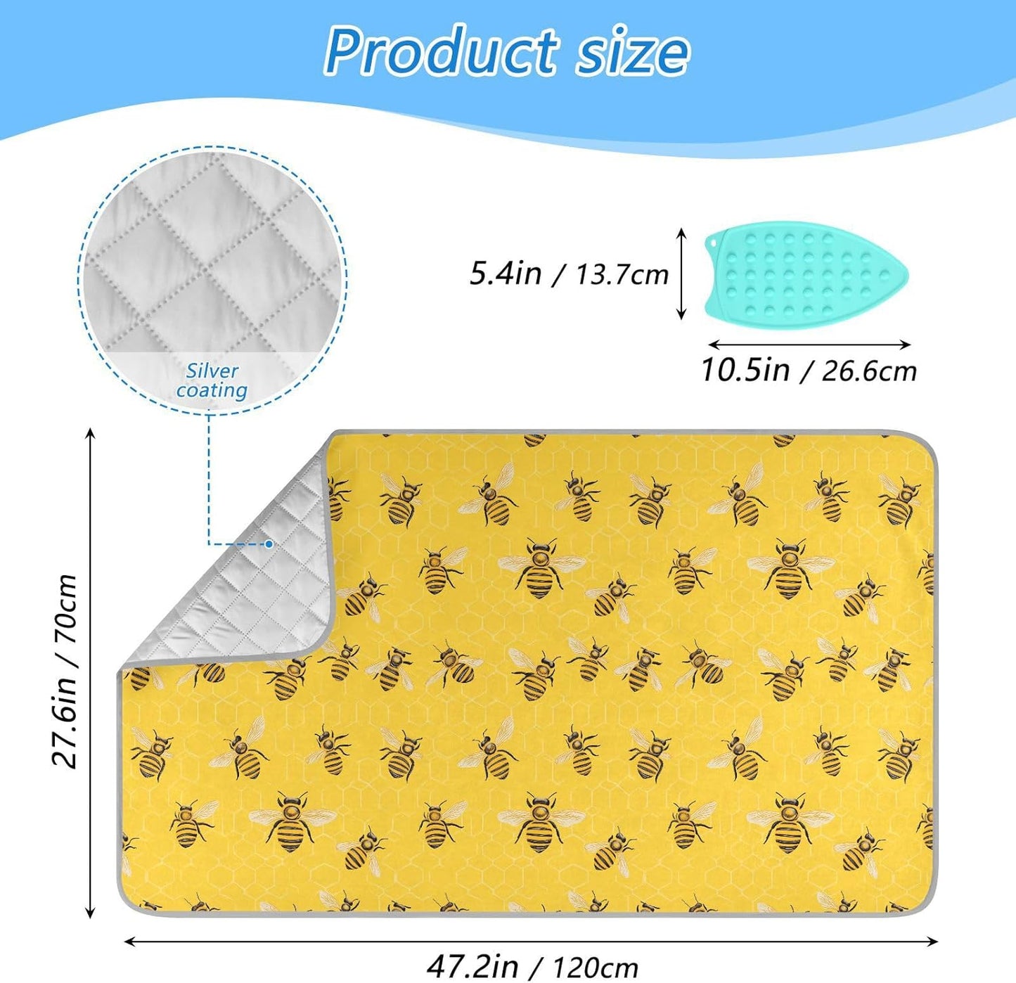 Yellow Bees Honey 01 Ironing Mat for Table top Portable Ironing Pad Blanket for Washer Dryer Countertop Travel