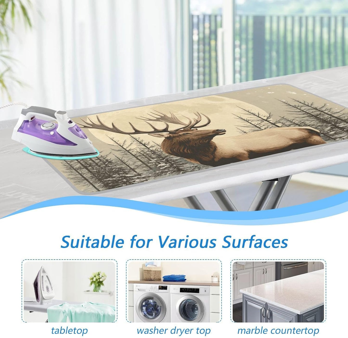 Retro Elk Winter Ironing Mat for Table top Portable Ironing Pad Blanket for Washer Dryer Countertop Travel