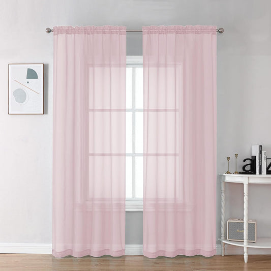 Chyhomenyc Blush Pink Sheer Curtains 78 Inches Long 2 Panels Set for Living Room, Light Filtering Voile Lightweight Bedroom Curtains, Rod Pocket Solid Window Treatment Drapes, Each 42W x 78L