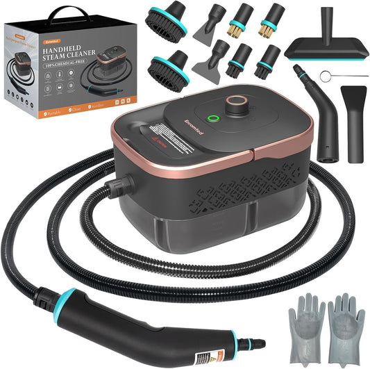 Handheld Steam Cleaner for Home,15s Heat-Up 42.27oz Tank,2500W Portable Steamer for Cleaning,with 15 pcs Accessories,Pressurized Steam Cleaner,Grease,Grout,Furniture,Bed Bugs,Floor,Couch and Car