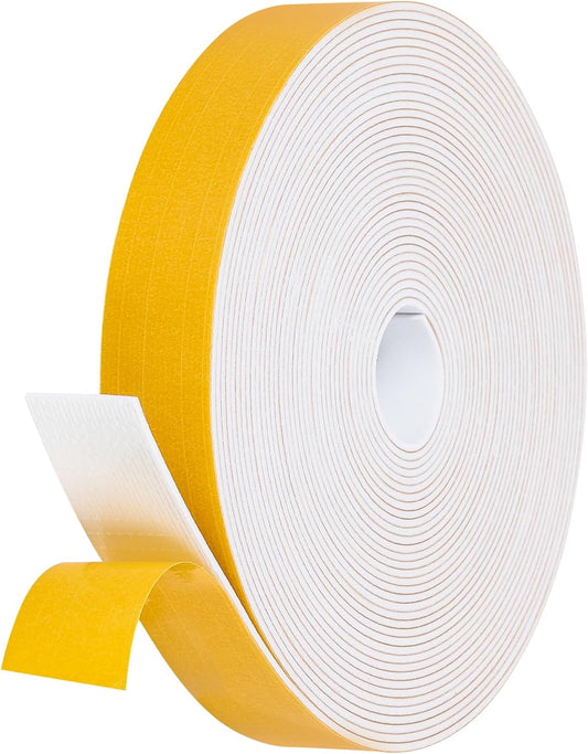 32Feet Weather Stripping Seal (1 Inch X 1/16 Inch) for Door Window, High Density Foam Tape, Soundproofing, Insulation Strip, Door Sealers for Door Frame- White