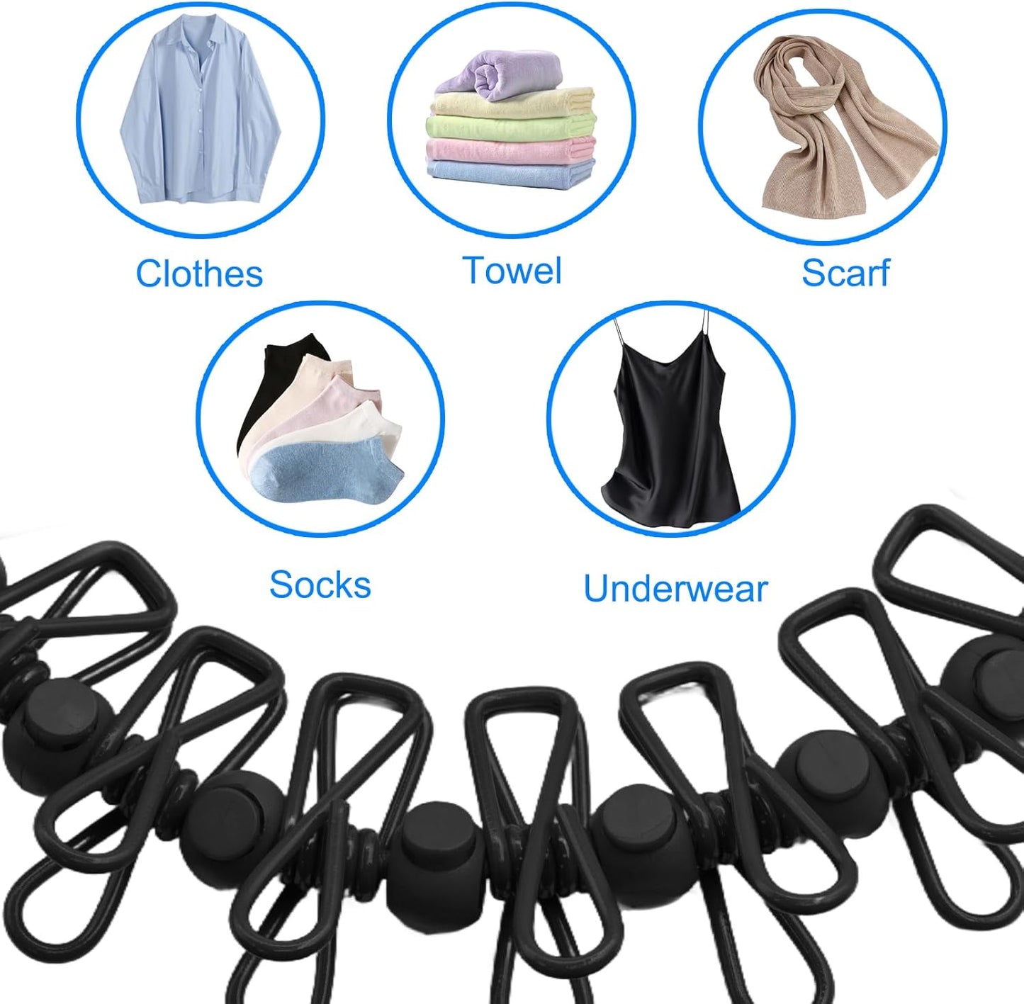 2 Pack Camping Clothesline Portable 12 Clothespins, Black Camping Accessories Travel Clothesline for Outdoor Indoor, Retractable Clothes Line Elastic Clothesline for Camper Hotel Room