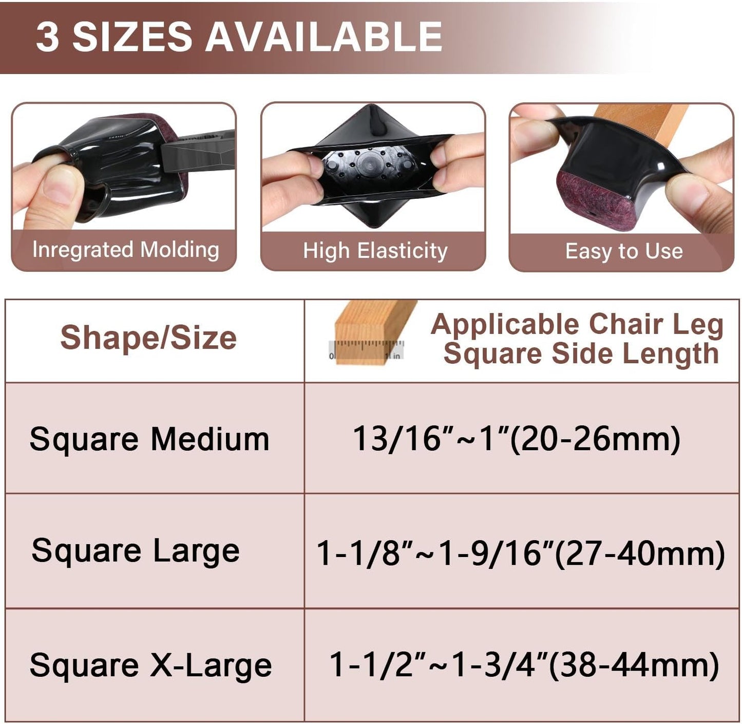 YOZON Chair Leg Floor Protector Chair Leg Protectors for Hardwood Floors Felt Furniture Pads Silicone Caps Anti-Scratch Reduce Noise Black-16 Pcs Square L Fit:1-1/8" ~ 1-9/16" (27-40mm)