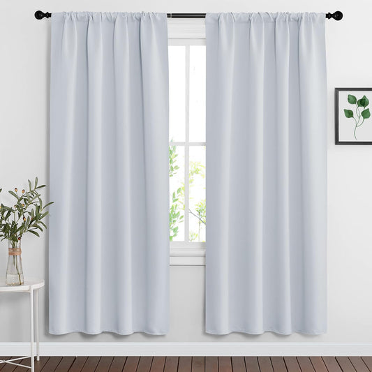 RYB HOME Curtains for Bedroom 72 inches Long, Blackout Thermal Insulating Window Treatment Drapes for Living Room Bathroom Basement Laundry Classroom, W 34 x L 72, Greyish White, 2 Panels