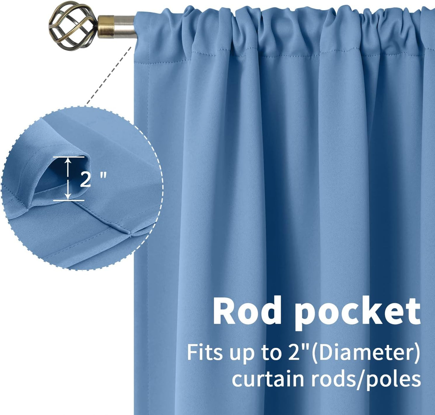 BGment Blackout Curtains 63 Inches Long for Bedroom - Denim Blue Thermal Insulated Drapes Room Darkening with Rod Pocket Privacy for Living Room, 52 x 63 Inch, 2 Panels