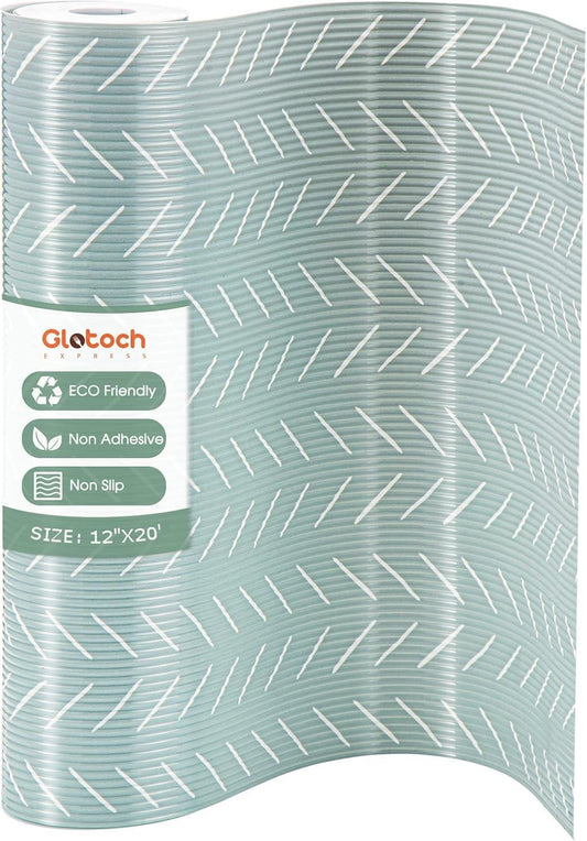 Glotoch Shelf Liners for Kitchen Cabinets, 12in x 20FT Non-Adhesive Liners for Shelves,Non Slip Waterproof Contact Paper for Drawers Pantry EVA Wire Shelf Liner,Green Herringbone