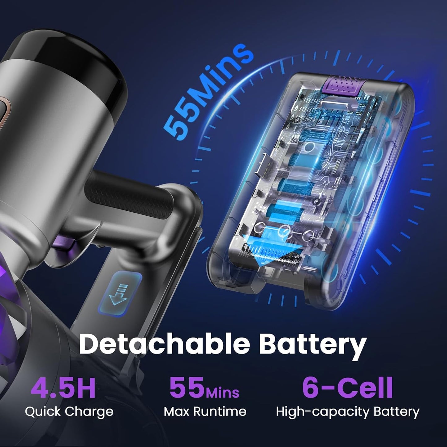 S3P Cordless Vacuum Cleaner, 45kPa Powerful Suction Vacuum Cleaners for Home, 55-Min Runtime Rechargeable Stick Vacuum, Self-Standing, for Pet Hair Carpet Hard Floor, LED Display