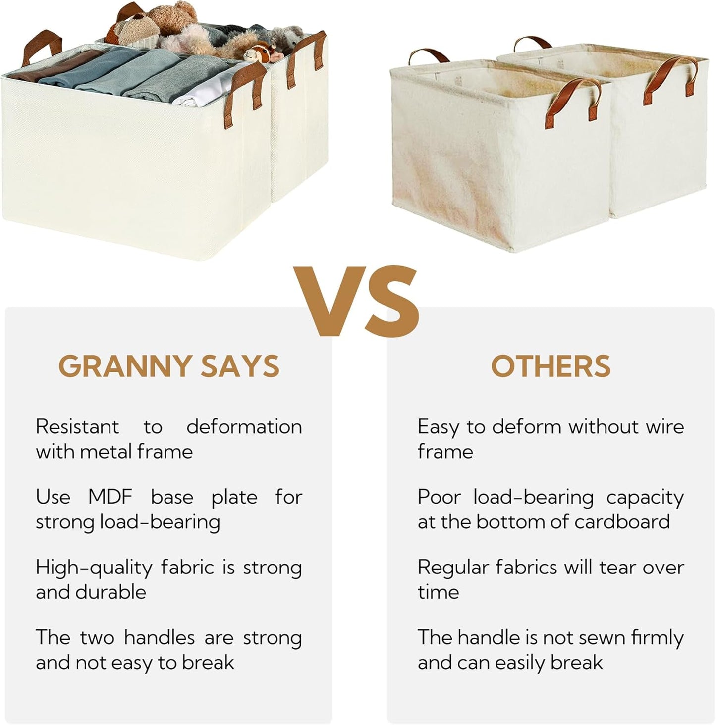 GRANNY SAYS Storage Baskets for Shelves, Closet Organizer Bins, Clothes Storage Bins with Metal Frame, Extra Large Baskets for Organizing and Storage, Collapsible, Ivory, 2-Pack