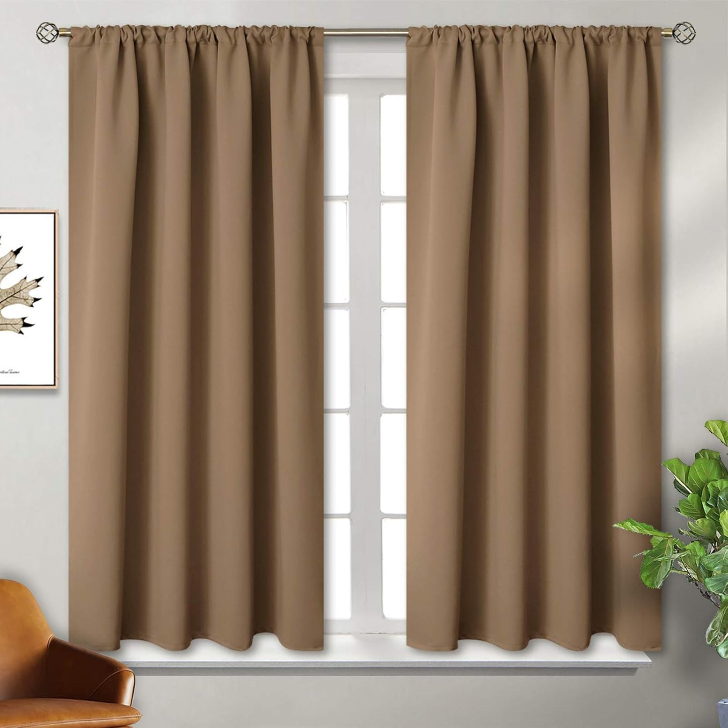 BGment Taupe Blackout Curtains 40 Inches Length - Short Thermal Insulated Drapes with Rod Pocket Room Darkening Privacy for Bedroom Kitchen Bathroom Window, 42 x 40 Inch, 2 Panels