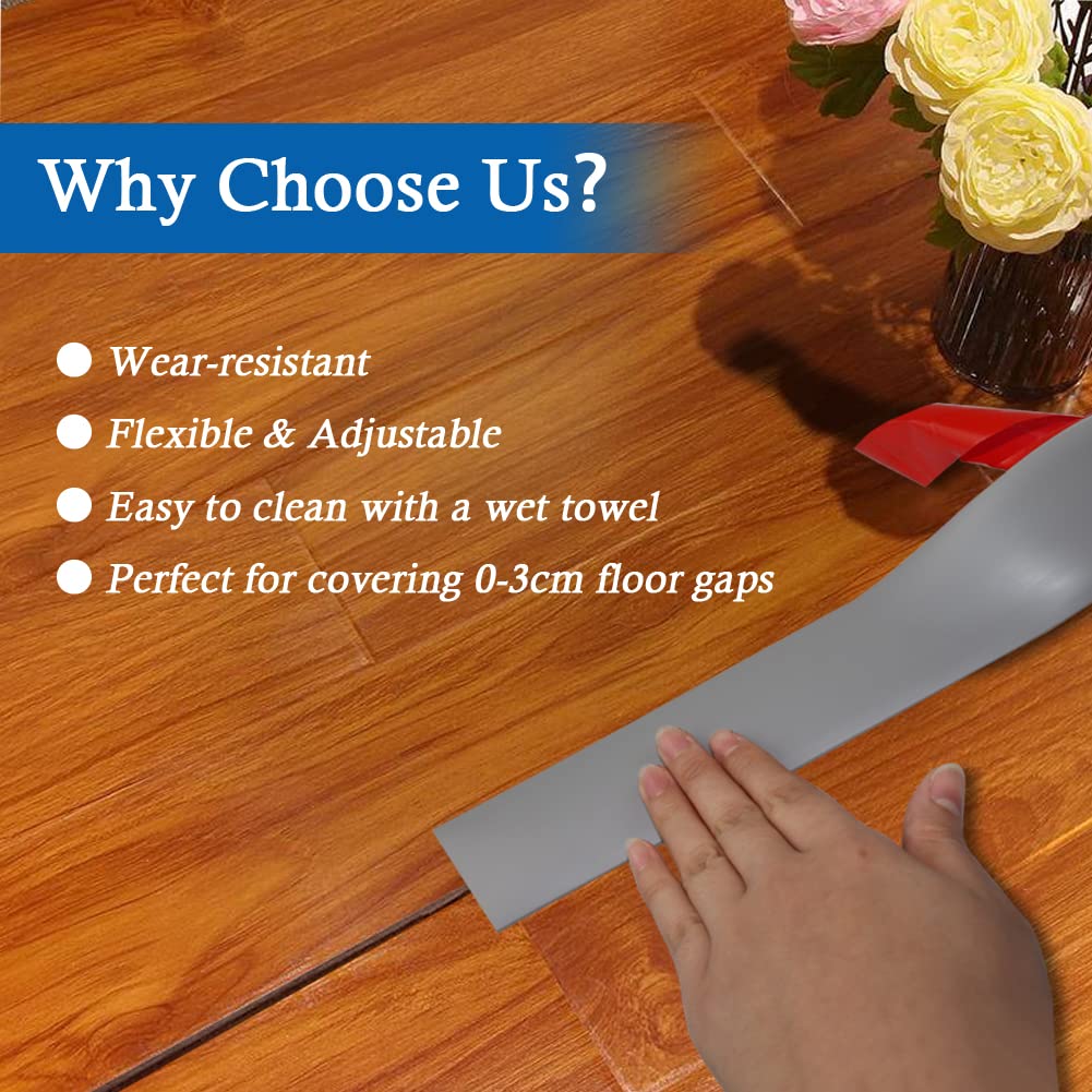 Floor Transition Strip Self Adhesive Floor Cover Strips Laminate 3" Wide Vinyl Flat Divider Transitions (7.5cm, 3.3Ft, Gray)