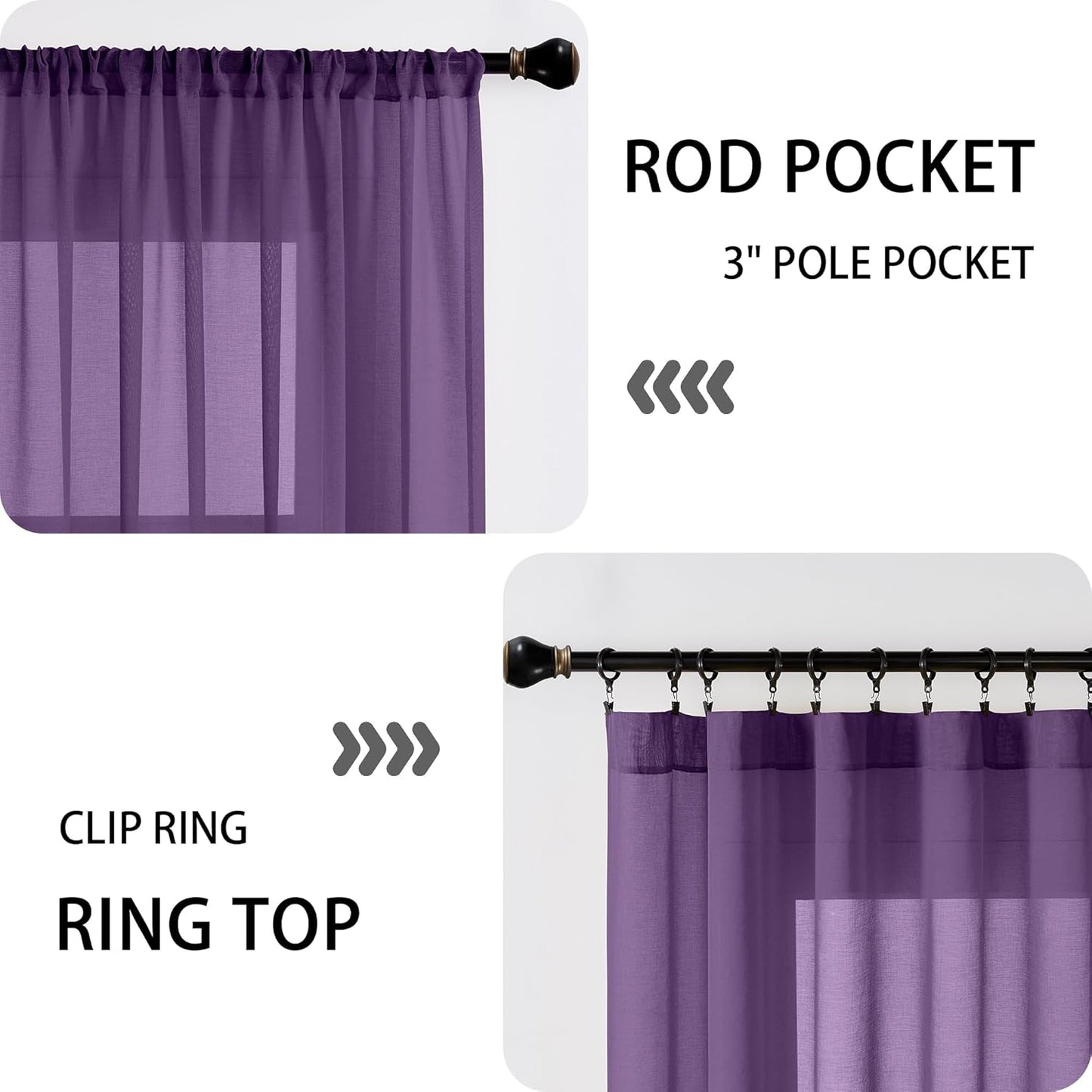 Tollpiz Sheer Door Curtain Closet Linen Textured Curtains Sheer Doorway Light Filtering Voile Patio Glass Door Rod Pocket Curtain French Door, 54 x 72 inches Long, Royal Purple, Set of 1 Panel