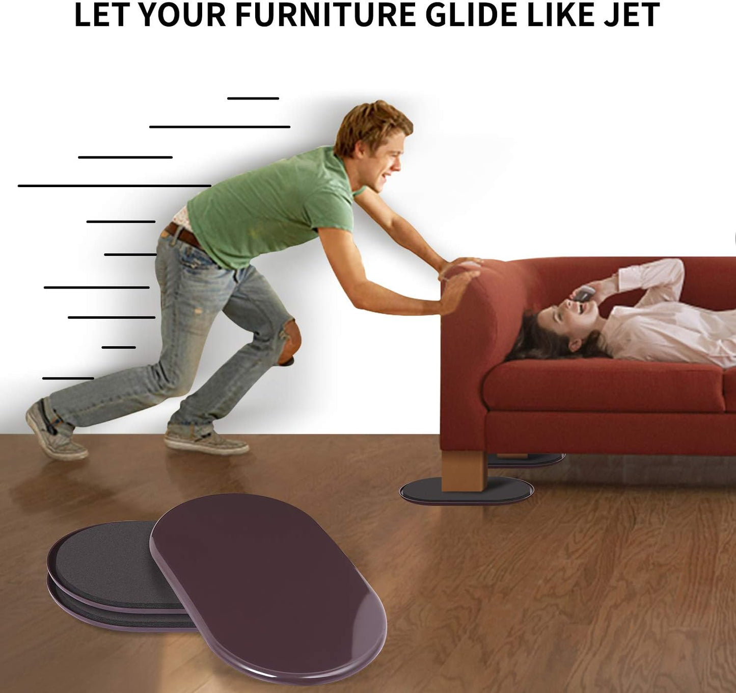 Ezprotekt 8 Pack Large Furniture Movers Sliders for Carpet, 9 1/2" x 5 3/4" Reusable Oval Furniture Moving Pads for Heavy Bed Sofa Fridge Couch Cabinet, Move Items Quickly and Easily (Brown)