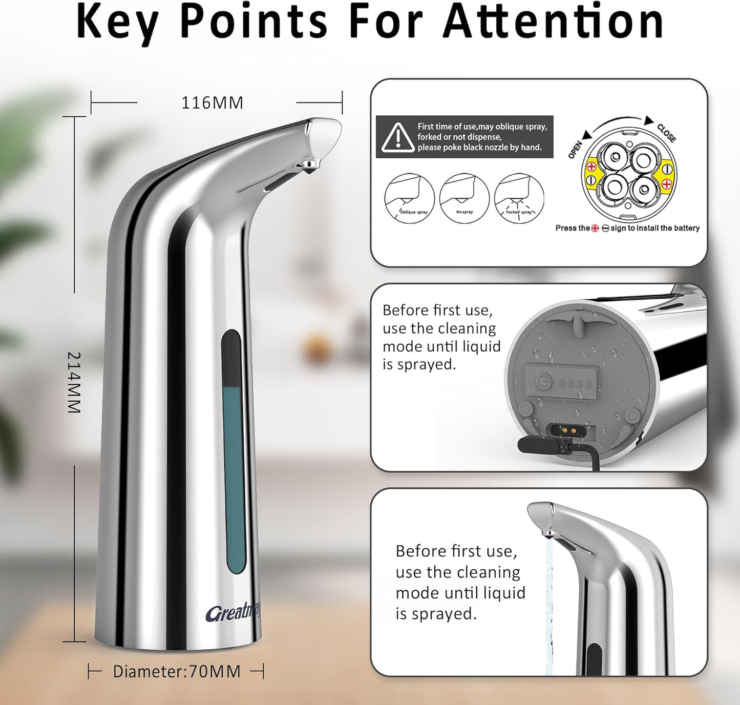 Convenient Automatic Soap Dispenser,4 Adjustable Levels Touchless Hand Sanitizer Pump with Infrared Sensor, 400 ml Countertop Electric Soap Dispenser for Bathroom,Kitchen (Silver+Silver)
