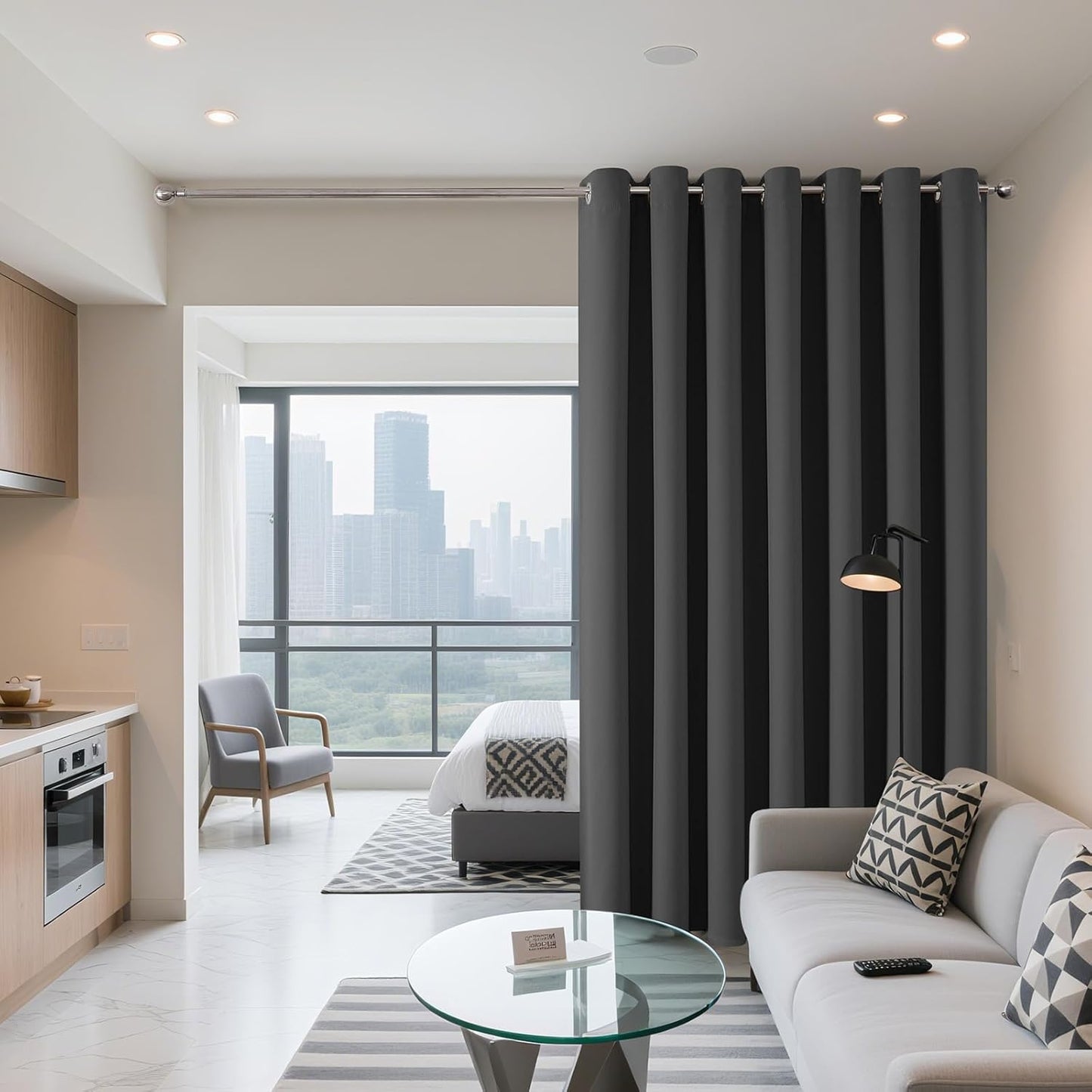 Joydeco Blackout Patio Sliding Door Curtains 84 Inches Long, Grommet Privacy Room Divider Curtains, Extra Wide Thermal Blackout Drapes for Bedroom Living Room (Grey, 70Wx84L, 1 Panel)